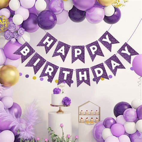Purple Glitter Happy Birthday Banner Birthday Sign for Backdrop Sparkle
