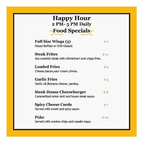 Happy Hour Menu Te Stillhouse