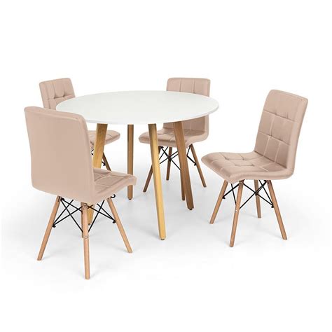 Conjunto Mesa De Jantar Laura Cm Branca Cadeiras Eiffel Gomos Nude