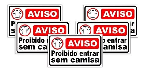 Kit 5 Placas Adesivas Proibido Entrar Sem Camisa Praia Mebuscar Brasil