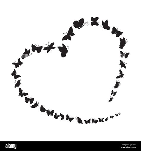 Flying butterflys in heart shape frame pattern. Black Sketch clipart ...