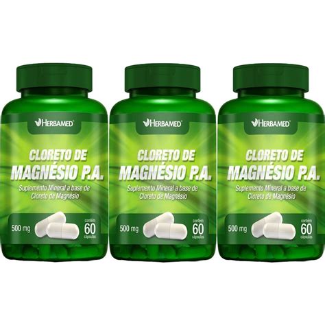 Kit 3X Cloreto de Magnesio PA 500mg 60 Cápsulas Herbamed OtimaNutri