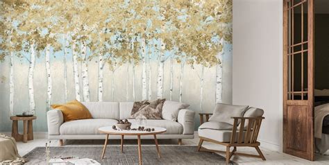 Wintry Birch Forest Wall Mural Wallsauce Ca