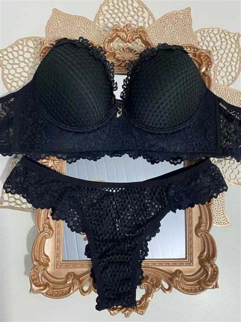 Conjunto Super Luxo Preto Telinha At Imp Rio Lingerie