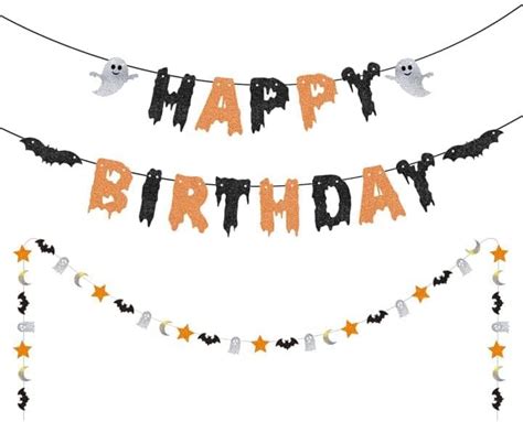 Black Halloween Happy Birthday Banner Halloween Birthday Party Decorations Theme