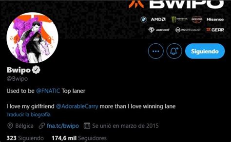 LoL Solía ser toplaner de Fnatic la nueva bio de Bwipo en Twitter