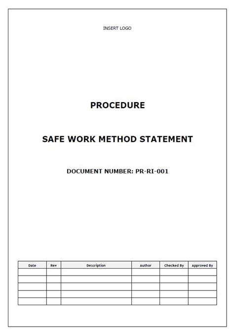 Procedure Safe Work Method Statement Workplace Health And Safety