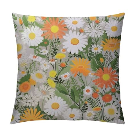 Creowell Daisy 70S Flower Pillow Covers Cute Orange Floral Decor