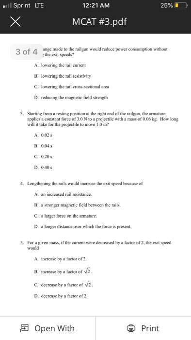 Solved Sprint LTE 12 21 AM 25 I MCAT 3 Pdf Projectile Mass Chegg