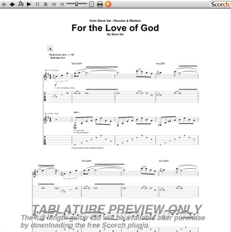 Steve Vai For the Love of God Guitar Tab : Free Steve Vai Guitar Tab