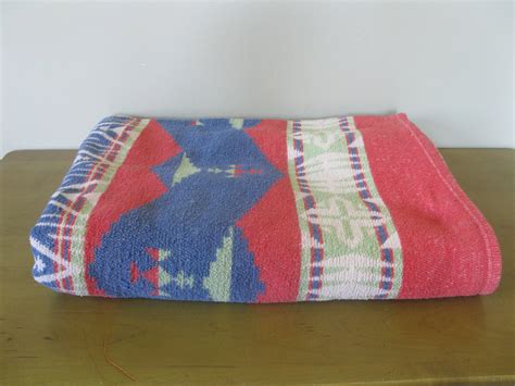 Vintage 50s Indian Blanket Reversible Cotton Camp Blanket Vintage Camper Picnic Blanket