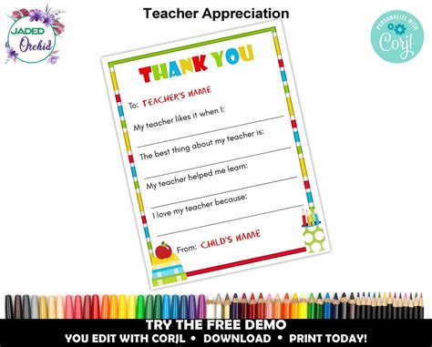 Teachers Thank You Questionnaire, Teachers Questionnaire, Teacher's ...