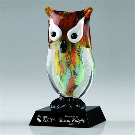 Multi Colored Art Glass Owl Award Art Glass Owl Figurine Award