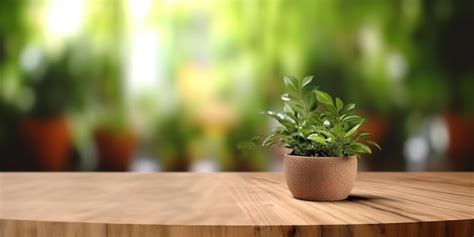 Premium AI Image | A wooden table with a plant in it