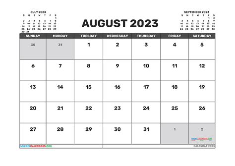 August Printable Calendar Printable August Calendar Free