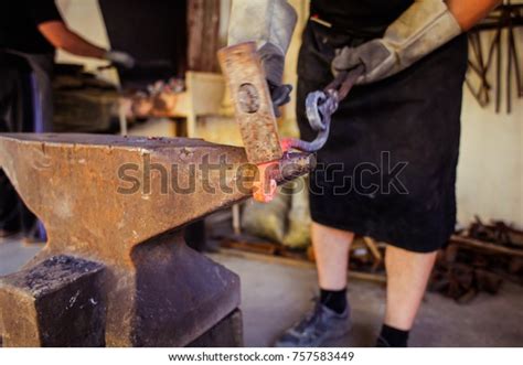 Blacksmith Hitting Piece Hot Metal Hammer Stock Photo Shutterstock