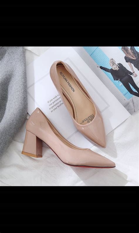 BN Nude Block Heels Korean Pumps Pointed Heel Leather Women S Fashion Footwear Heels On Carousell