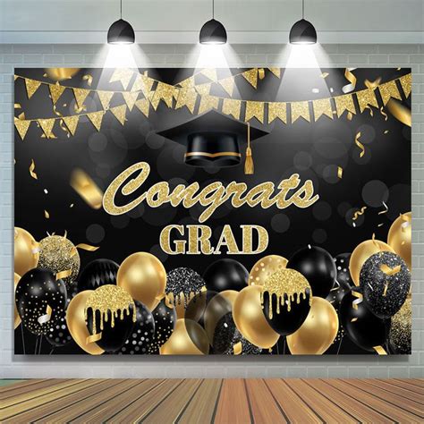 Lofaris Glitter Gold Black Balloon Flag Congrategrad Backdrop Decoration