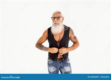 Portrait Of Bearded Stylish Mature Man Senior Men Looking At Camera Stock Image Image Of