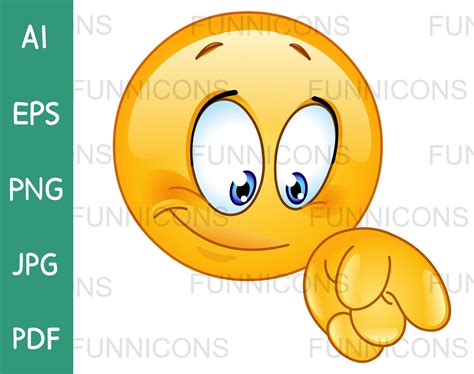 Smiling Emoji Pointing Down, Vector clipart stock cartoon image.