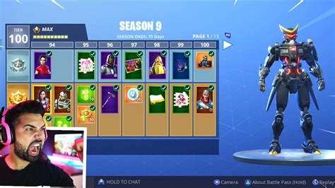 Fortnite Season 9 All Battle Pass Rewards Unlocked Tier 100 Youtube