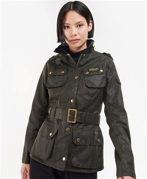 Ladies International Wax Jacket Olive Aston Bourne