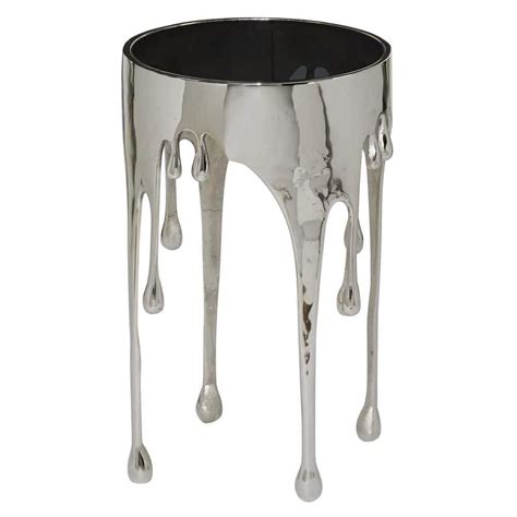 Litton Lane In Silver Drip Large Round Glass End Table With Melting