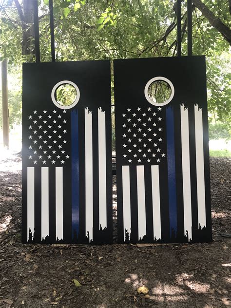 Blue Line American Flag Cornhole Set With Bean Bags Cornhole Designs