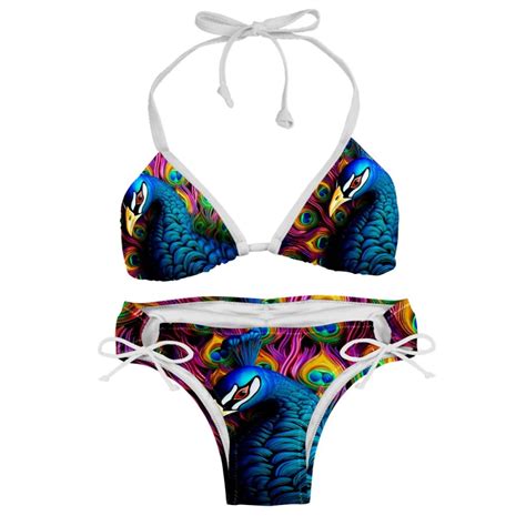 Peacock Detachable Sponge Adjustable Strap Bikini Set Two Pack