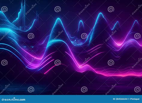 Abstract Background Modern Wave With Reflection Colorful Neon Light On