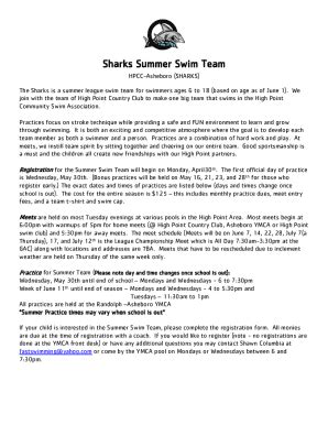 Fillable Online Sharks Swim Teamorange Hunt Swim Tennis Club Fax