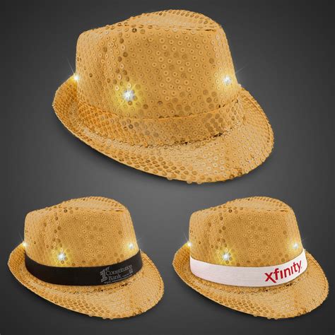 Gold Sequin Led Fedora Hats Imprintable Bands Available Imprintable