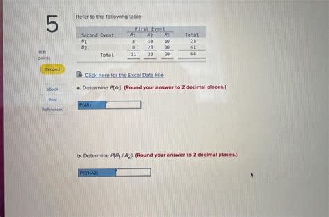 Solved Refer To The Following Table 5 Second Event B1 B2 Chegg