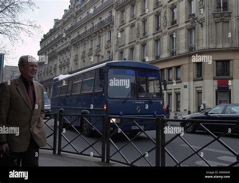 Bus Full Of Riot Police Paris France Stock Photo Alamy