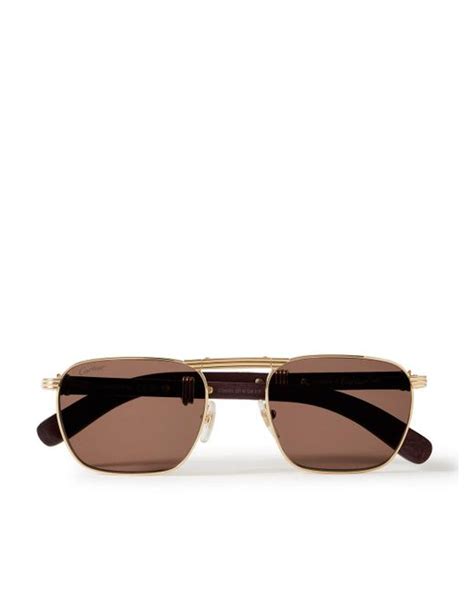 Cartier Première Square Frame Gold Tone And Wood Sunglasses In Brown For Men Lyst