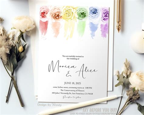 Rainbow Wedding Invitation Template Rainbow Roses Gay Lesbian