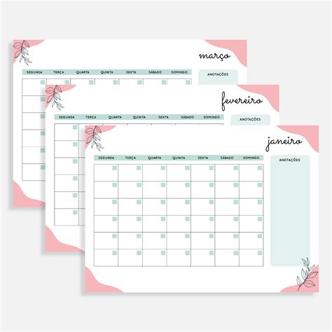 Planner Mensal Floral Organizando A Vida