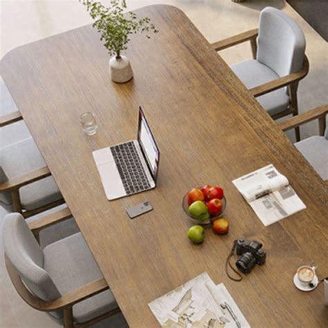 Modern Brown Writing Desk With Long Length And Parson Base For Home