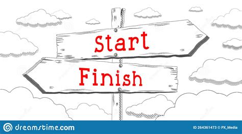 Start And Finish Outline Signpost With Two Arrows Stock Illustration