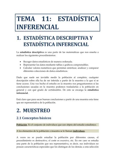 Tema 11 EstadÍstica Inferencial