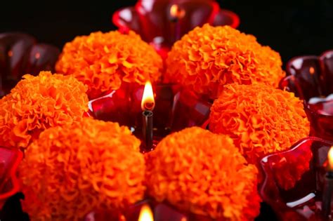 Premium Photo | Marigold flower rangoli design for diwali festival