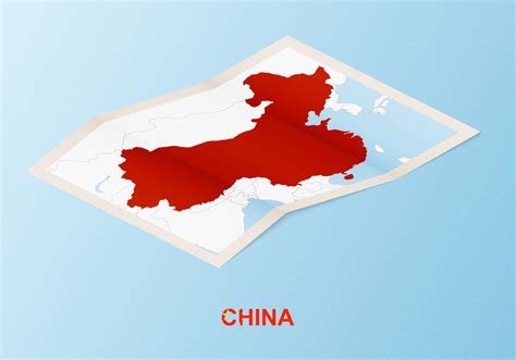 Folded paper map of China with neighboring countries in isometric style ...