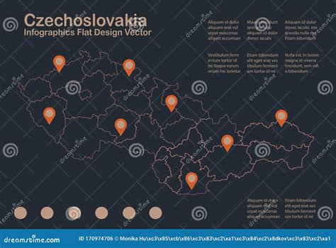 Czechoslovakia Map, Infographics Flat Design Colors Snow White ...