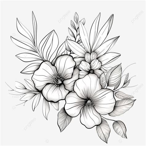 Arte Lineal De Flores Y Hojas PNG Dibujos Flor Floral Hoja PNG