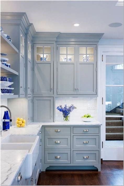 65 Beautiful Coastal Farmhouse Design With A Light Blue Kitchen Island