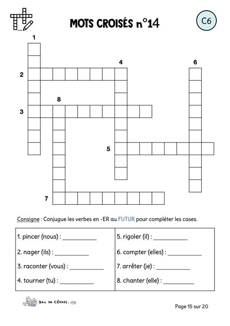 Conjugaison les mots croisés Bac de classe