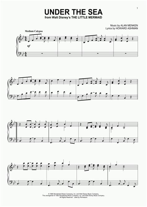 Under The Sea Piano Sheet Music Onlinepianist