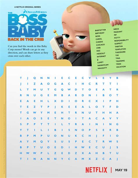 Free Download: Boss Baby Word Search - Mama Likes This