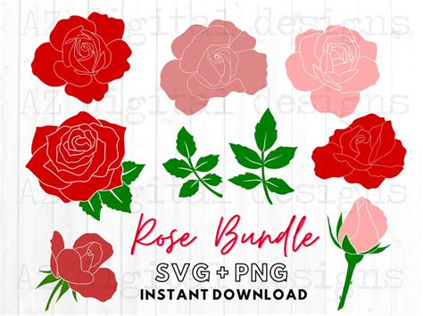 Rose Svg Bundle Flowers Svg Floral Svg Rose Clipart Commercial Use