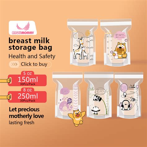 ANGELMOMMY Breastmilk Storage Bag Double Lock BPA Free 5oz 8oz X 30